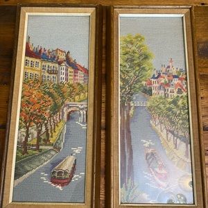 Vintage Dutch Needlepoint Set of 2 Pictures